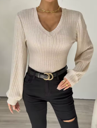 Body da Donna a Maniche Lunghe con Scollo a V