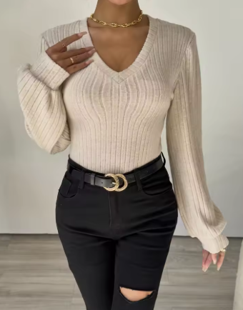 Body da Donna a Maniche Lunghe con Scollo a V